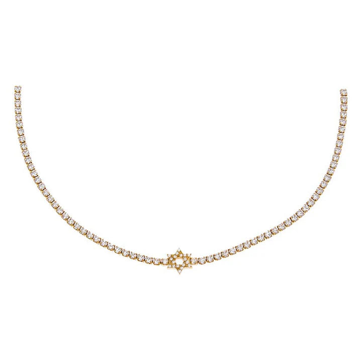 Pave Cz Star Of David Tennis Choker