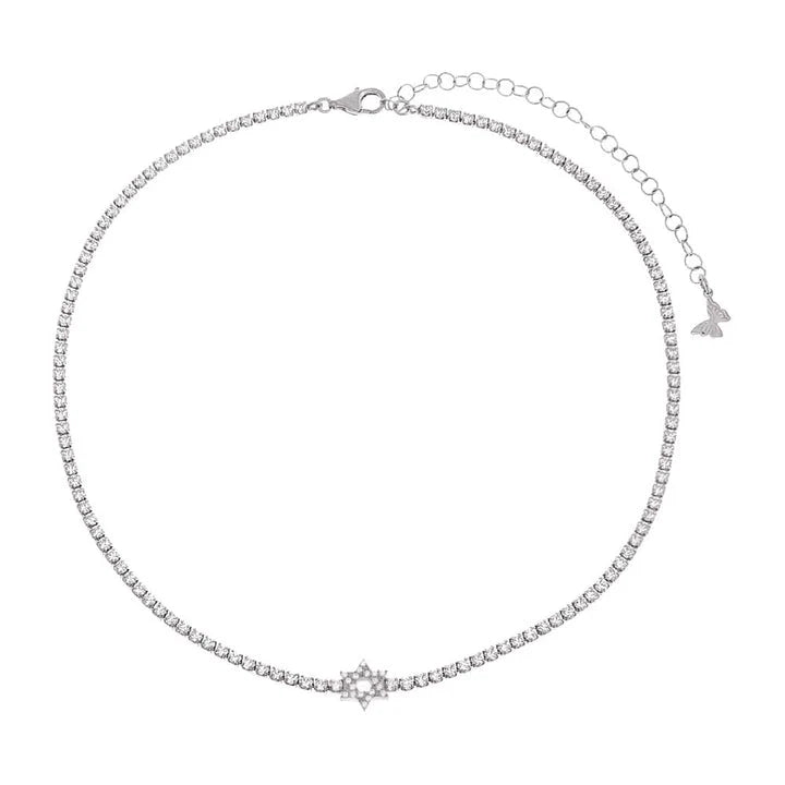 Pave Cz Star Of David Tennis Choker