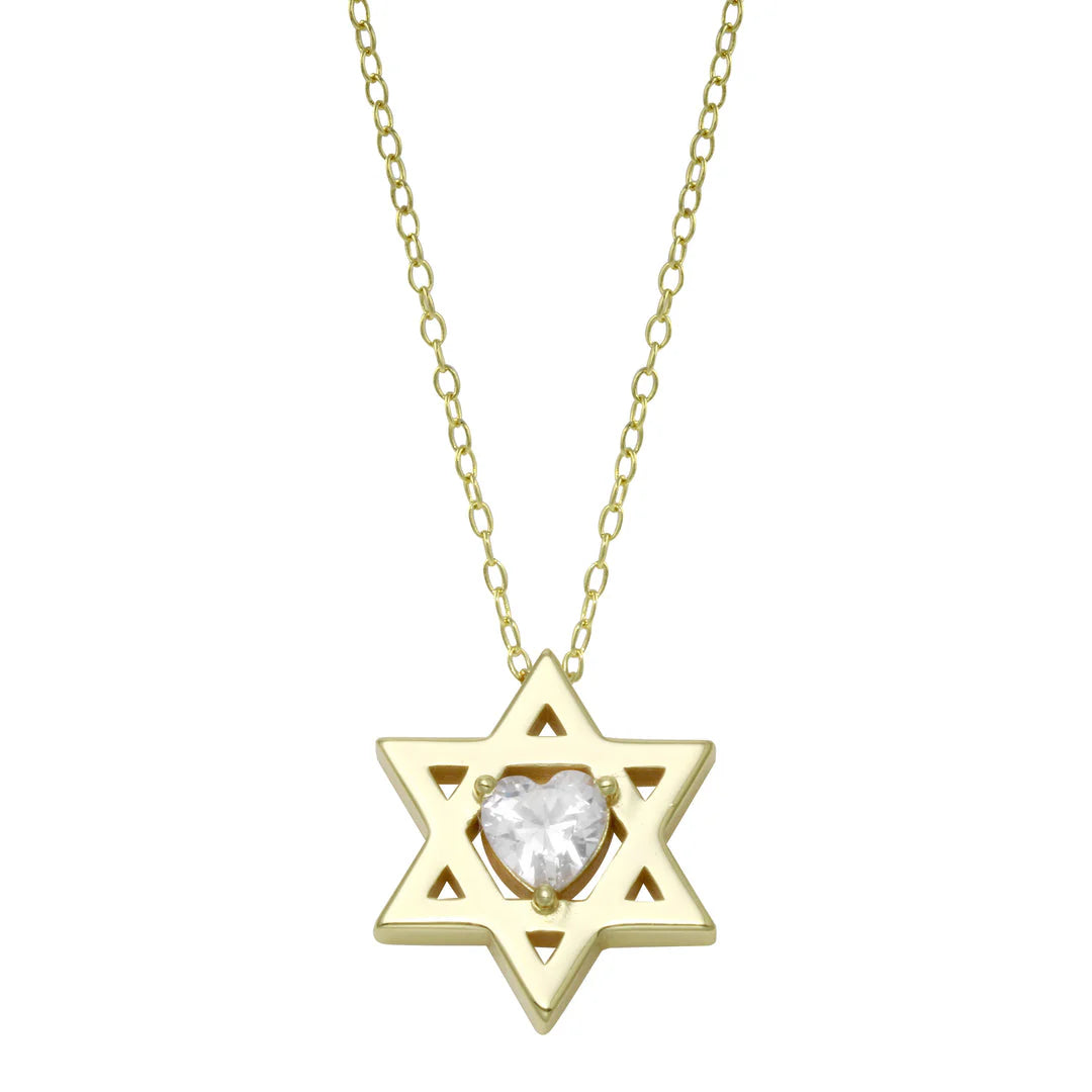 Heart Shape Cz Diamond Star Of David Necklace